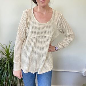 One World Cobble Knit Pullover Sweater Sand Semi-Sheer L